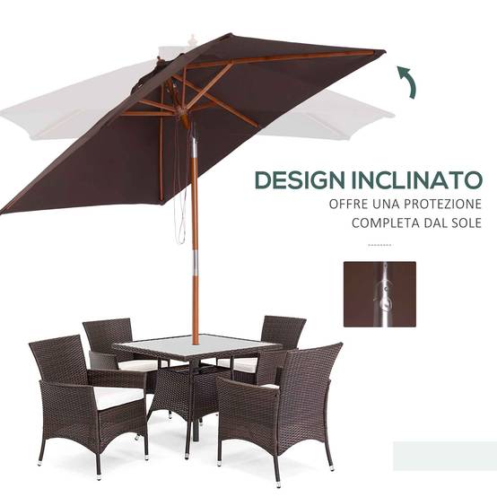 ComfortXL - Parasol rectangulaire bois pour jardin et terrasse inclinable 2x1.5m café - ComfortXL Outdoor Living - Image 6