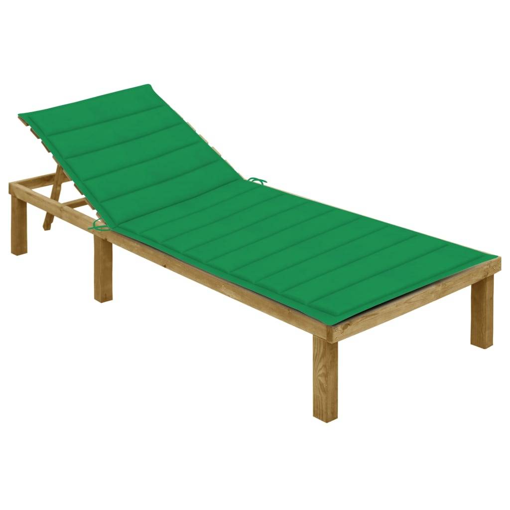 Helloshop26 - Transat chaise longue bain de soleil lit de jardin terrasse meuble d'extérieur avec coussin vert bois de pin imprégné - Imagen 1