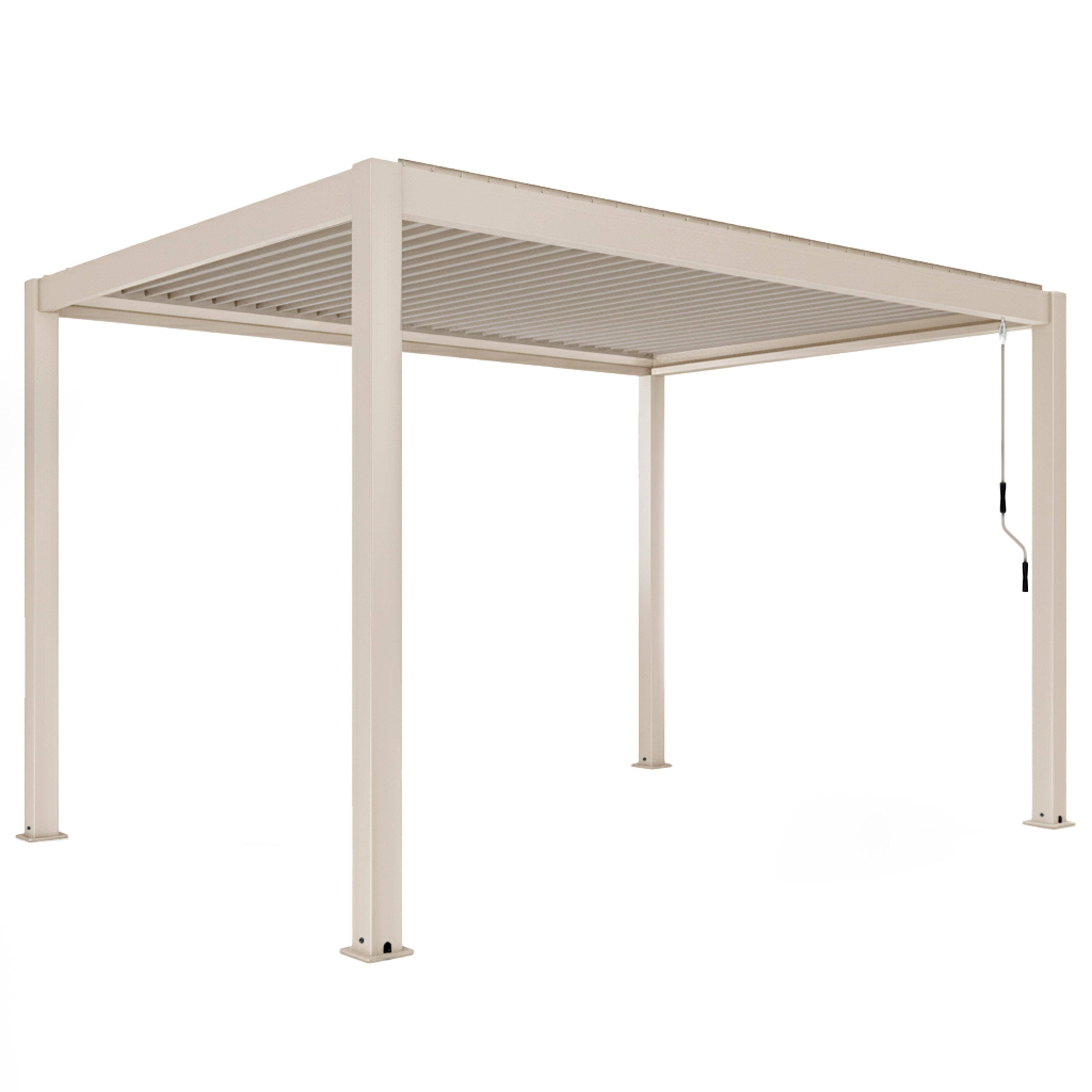 Oviala - Pergola bioclimatique autoportée 3x4m et 1 store bois crème Athenes - Oviala - Image 6