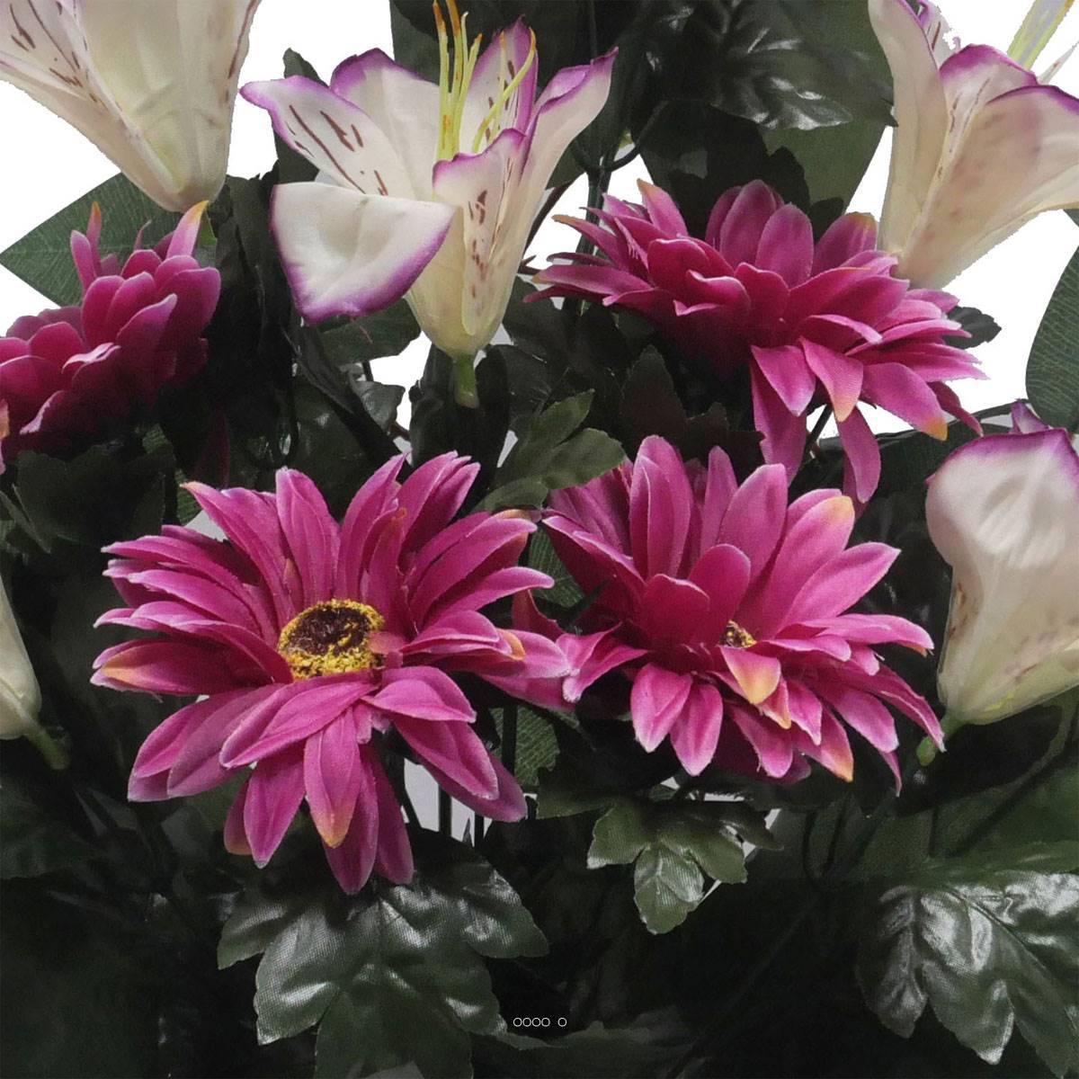 Artificielles - Jardinière fleurs artificielles gerbera, Alstromeria et Ficus Pourpre pour la Toussaint - couleur: Pourpre - Imagen 3