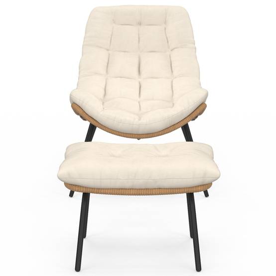 Lot de 2 fauteuils de jardin relax LOA effet rotin avec coussins écrus et repose-pieds - Image 3