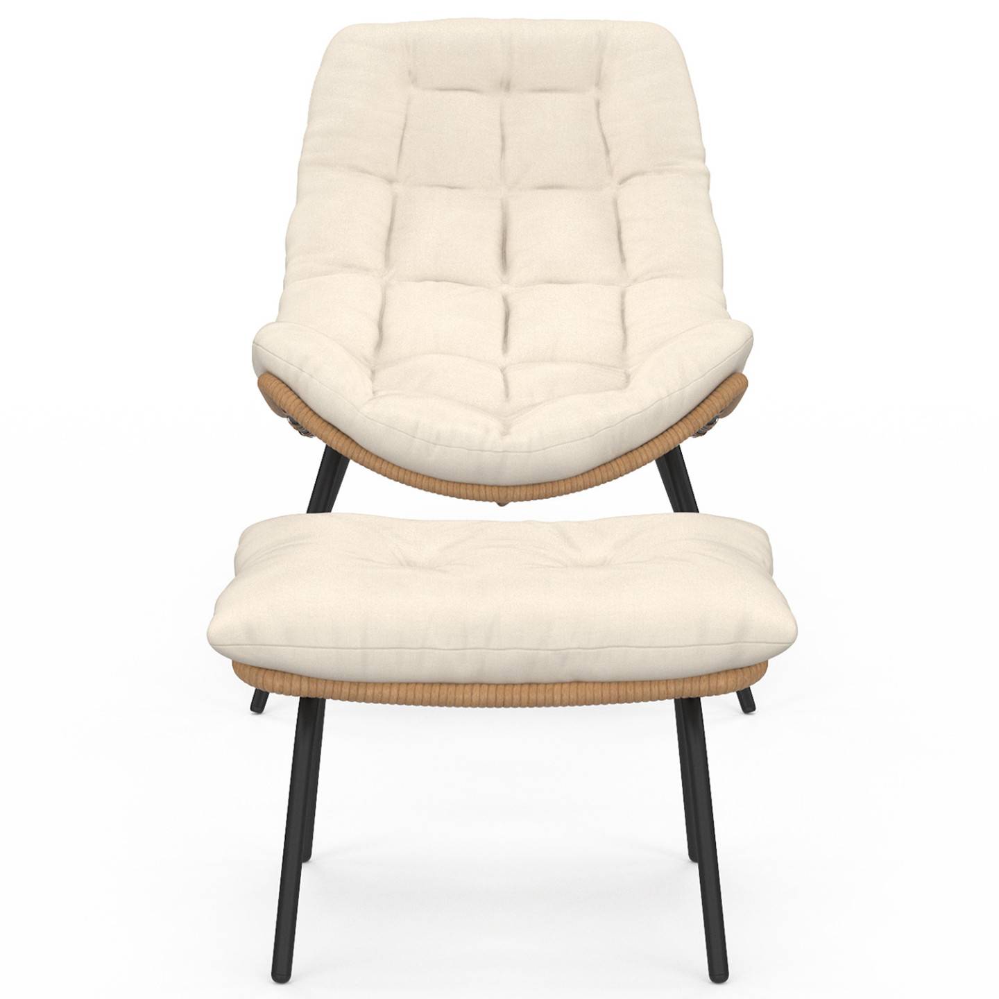 Lot de 2 fauteuils de jardin relax LOA effet rotin avec coussins écrus et repose-pieds - Image 3