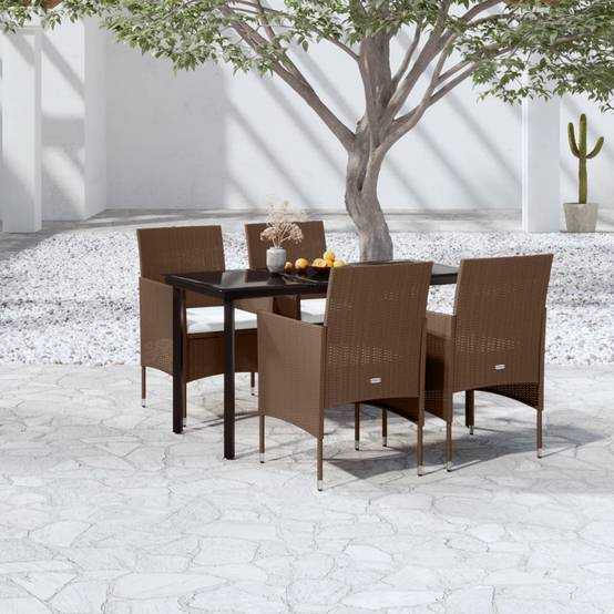 Table et Chaises de Jardin 4 Pers Résine Tressée Acier Extérieur Marron 5 pcs – ComfortXL Outdoor Living - Image 1
