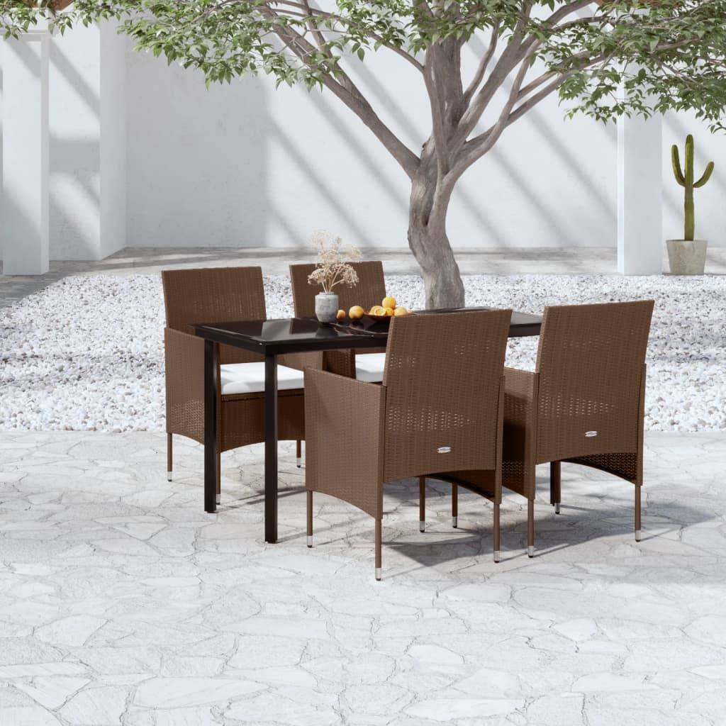 Table et Chaises de Jardin 4 Pers Résine Tressée Acier Extérieur Marron 5 pcs – ComfortXL Outdoor Living - Image 1