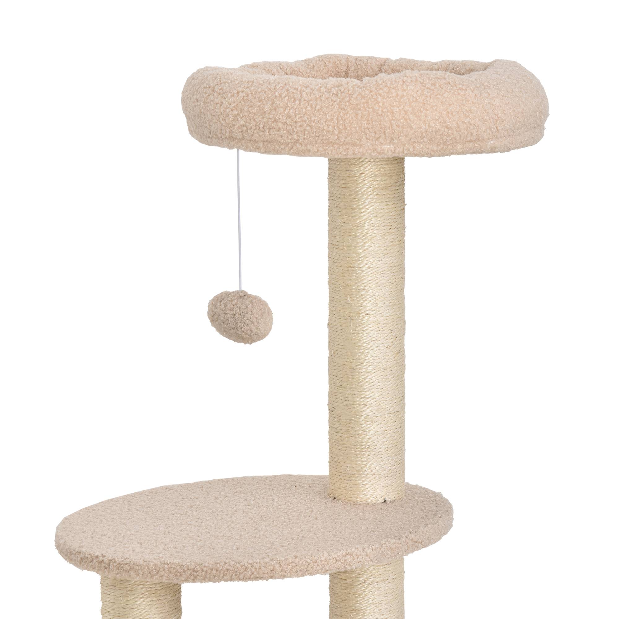 Arbre à chat à griffer, hauteur 148 cm, avec poteaux en sisal, plateformes, maisonnette et balle suspendue, beige - Image 10