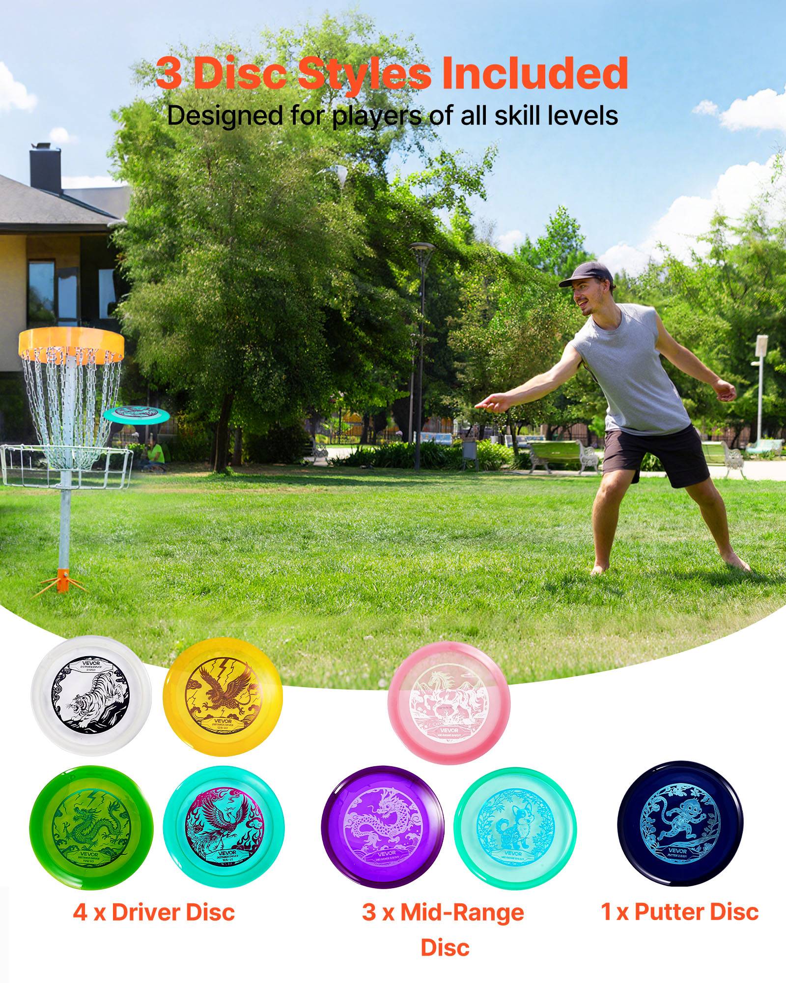 Vevor - VEVOR Ensemble disc golf 8 disques, drivers milieu de gamme et putter, TPU durable, idéal plage et parc. - Image 2