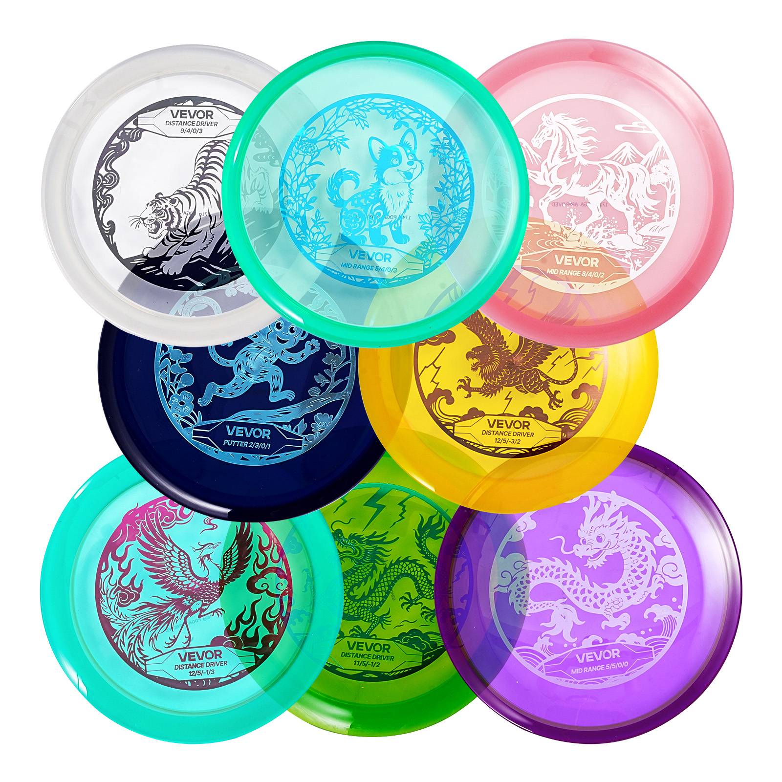 Vevor - VEVOR Ensemble disc golf 8 disques, drivers milieu de gamme et putter, TPU durable, idéal plage et parc. - Image 1
