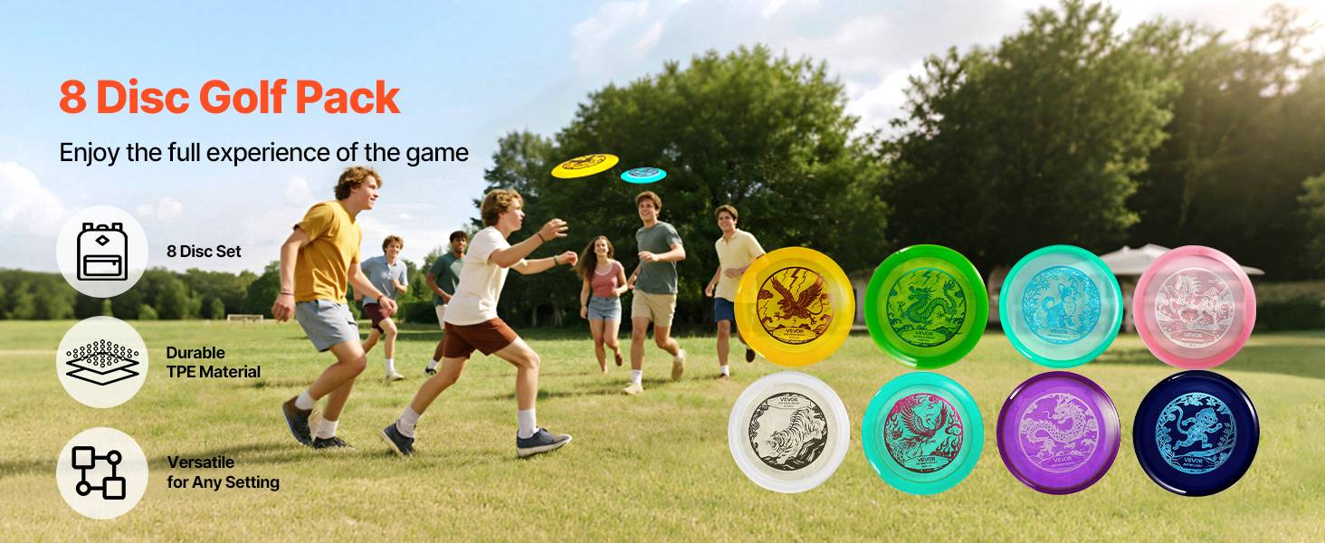 Vevor - VEVOR Ensemble disc golf 8 disques, drivers milieu de gamme et putter, TPU durable, idéal plage et parc. - Image 9