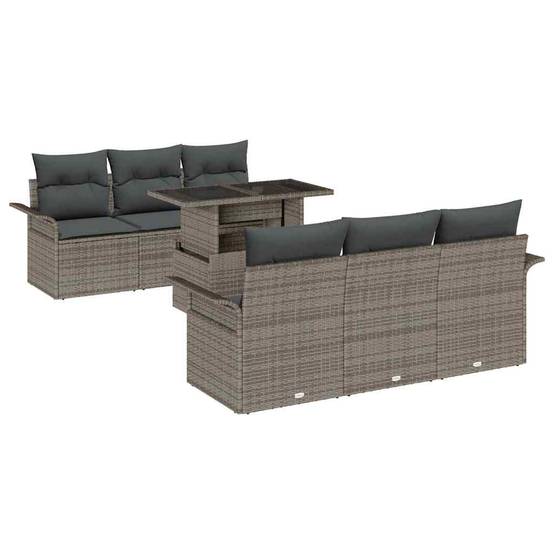 ComfortXL - Salon de Jardin 6 Places Poly Rotin Modulable Ensemble Canapés et Table Basse Verre Gris – ComfortXL Outdoor Living - Image 2