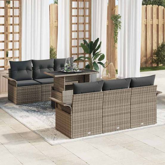 ComfortXL - Salon de Jardin 6 Places Poly Rotin Modulable Ensemble Canapés et Table Basse Verre Gris – ComfortXL Outdoor Living - Image 1