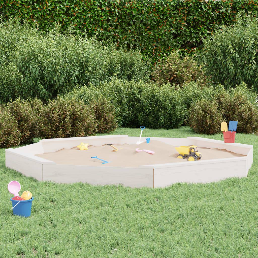 Bac à sable - Maison de jeu pour enfants avec sièges blanc octogone bois de pin massif-JU12097 - Image 2