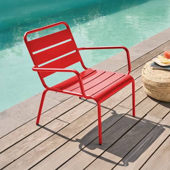Oviala - Fauteuil de jardin bas relax acier rouge Palavas - Oviala - Image 2