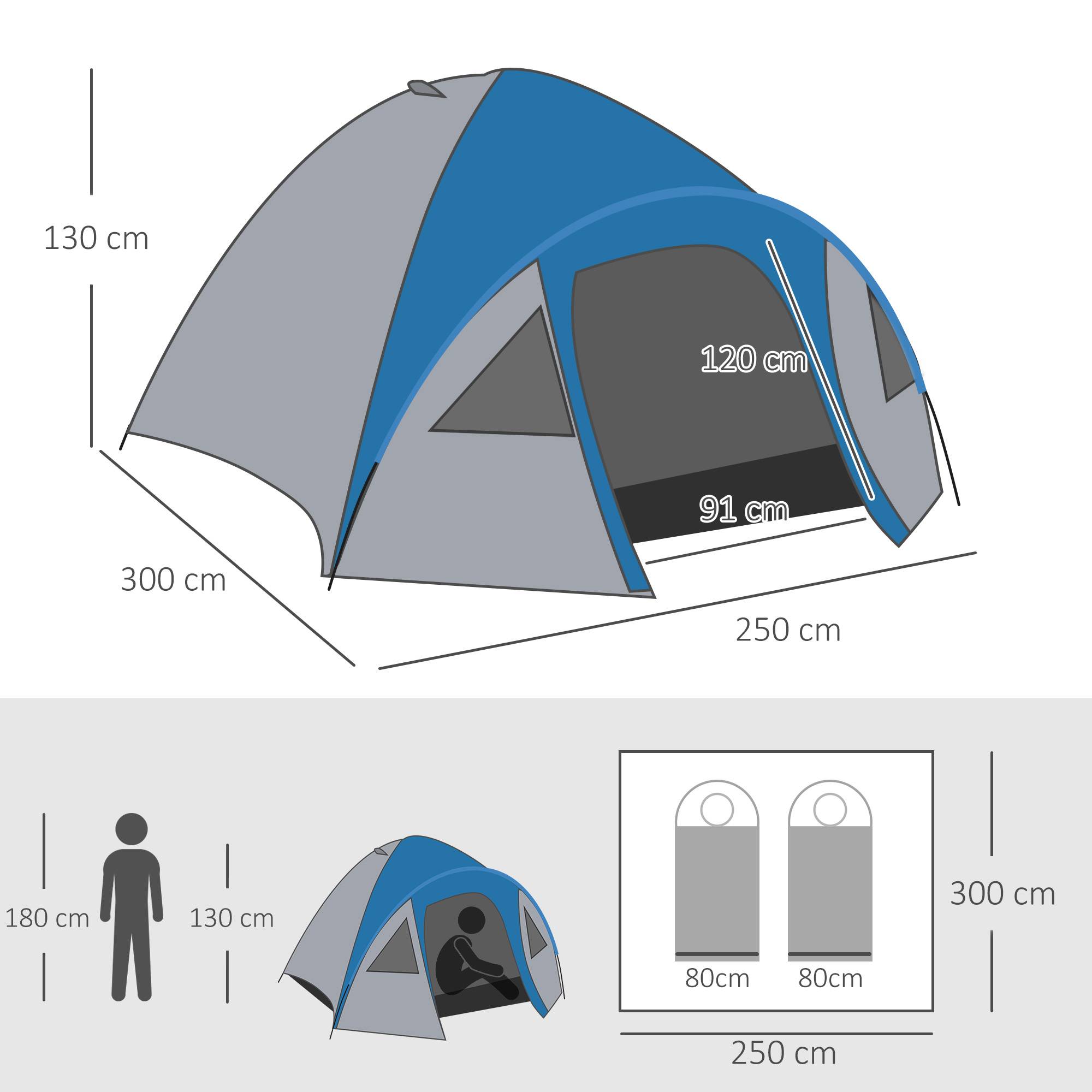 Tente de camping polyester bleu marine 300 x 250 x 130 cm - PANGIVO - Image 5