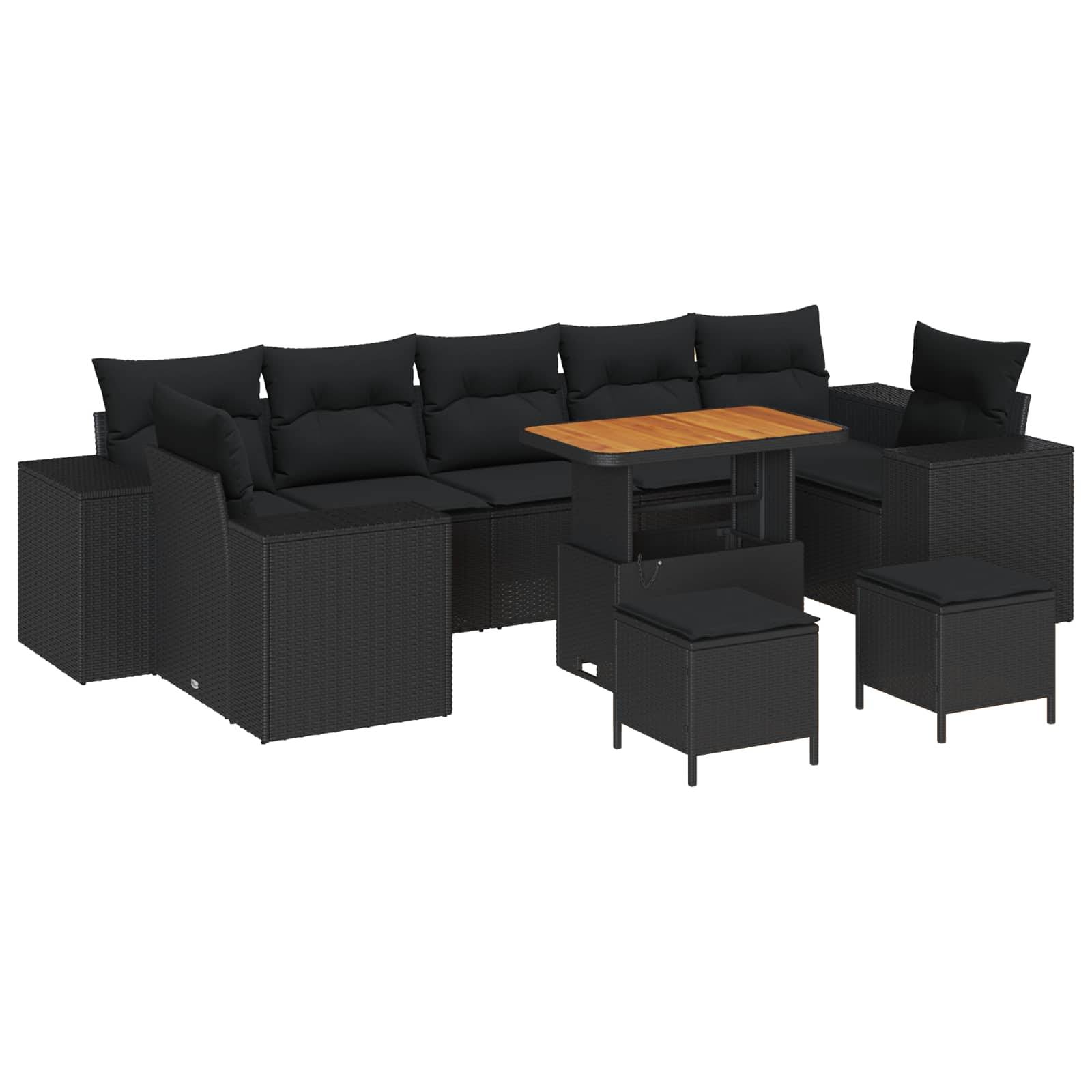 Salon Jardin Compact 10 Pcs avec Rangement en Poly Rotin Idéal pour Balcon et Petite Surface Noir – ComfortXL Outdoor Living - Image 1