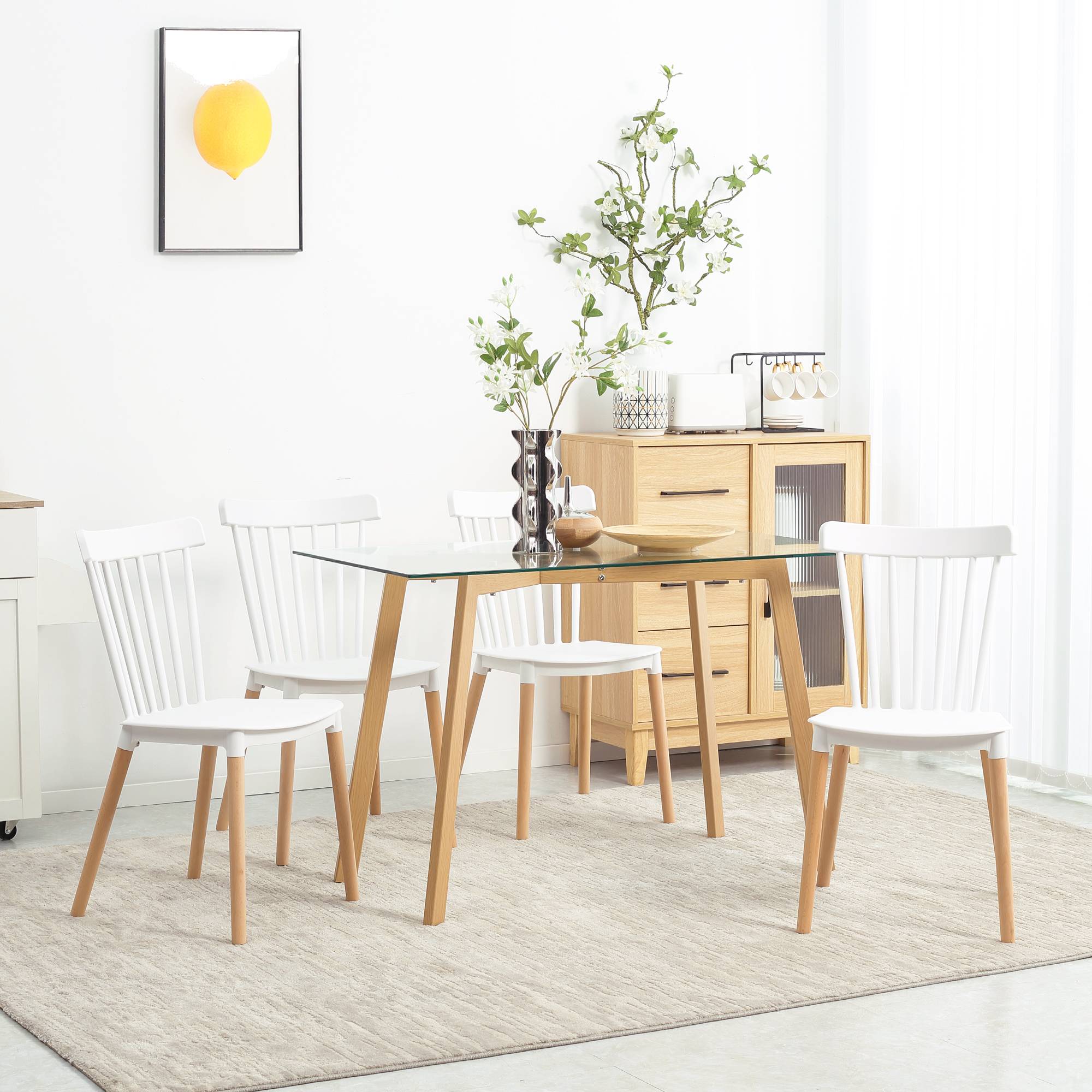 Lot de 4 chaises style scandinave dossier haut assise en polypropylène pieds en hêtre 48 x 52,5 x 83 cm blanc - Image 4