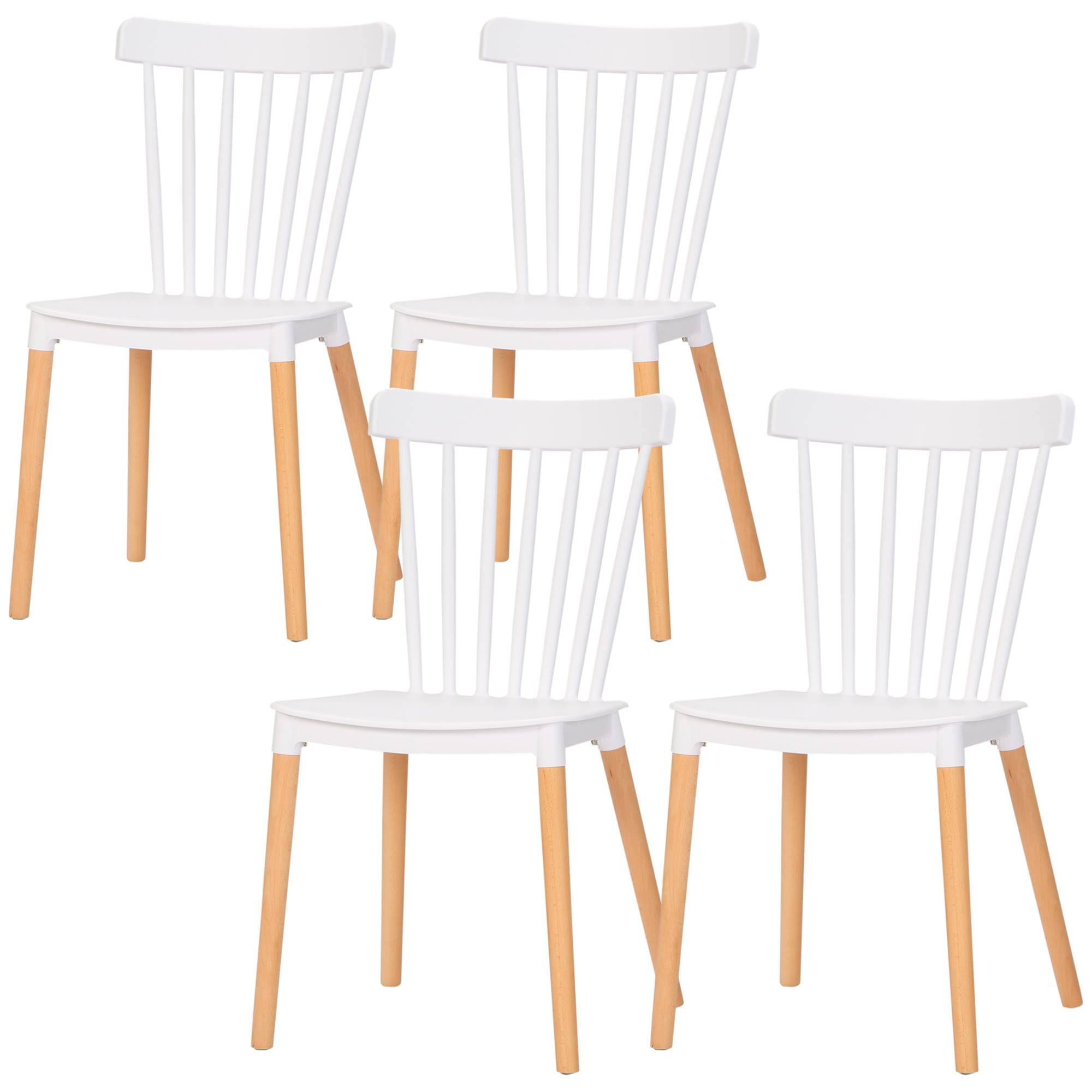 Lot de 4 chaises style scandinave dossier haut assise en polypropylène pieds en hêtre 48 x 52,5 x 83 cm blanc - Image 2