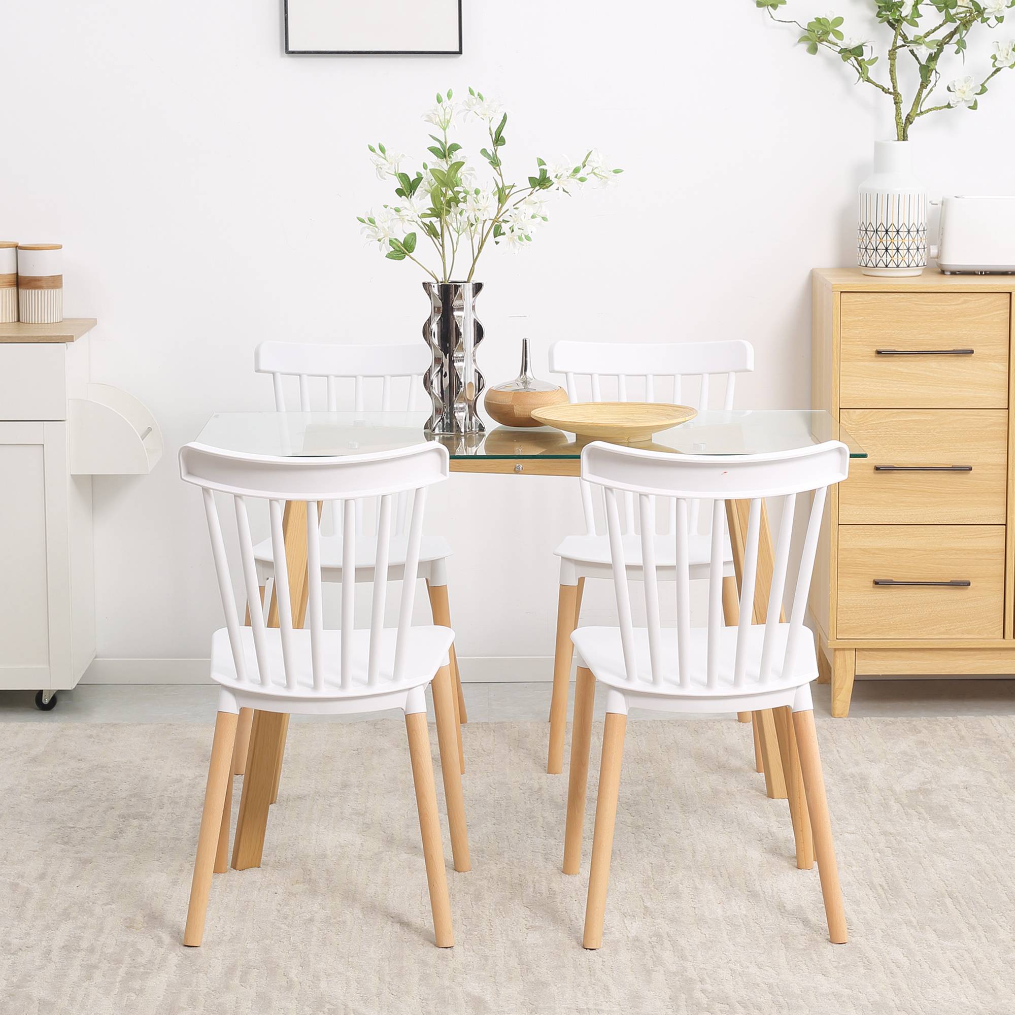 Lot de 4 chaises style scandinave dossier haut assise en polypropylène pieds en hêtre 48 x 52,5 x 83 cm blanc - Image 9