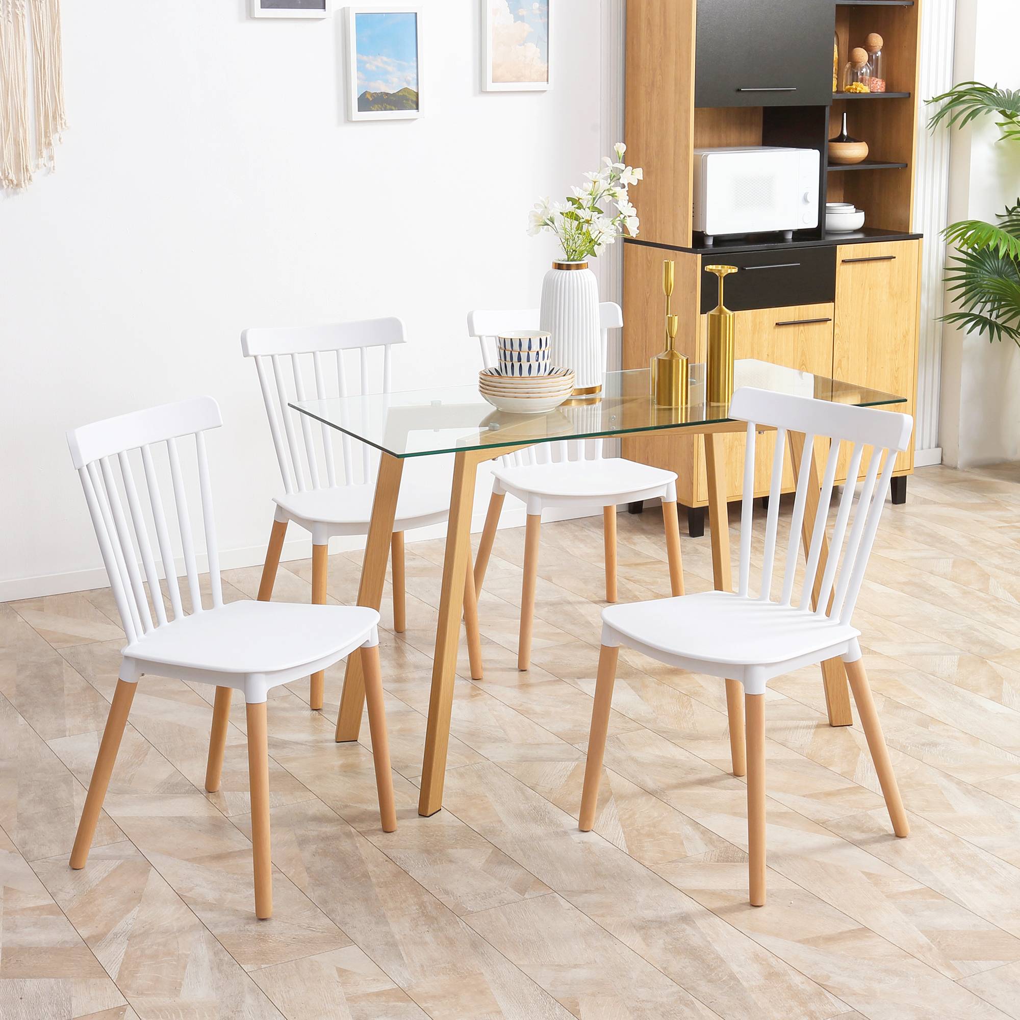 Lot de 4 chaises style scandinave dossier haut assise en polypropylène pieds en hêtre 48 x 52,5 x 83 cm blanc - Image 3