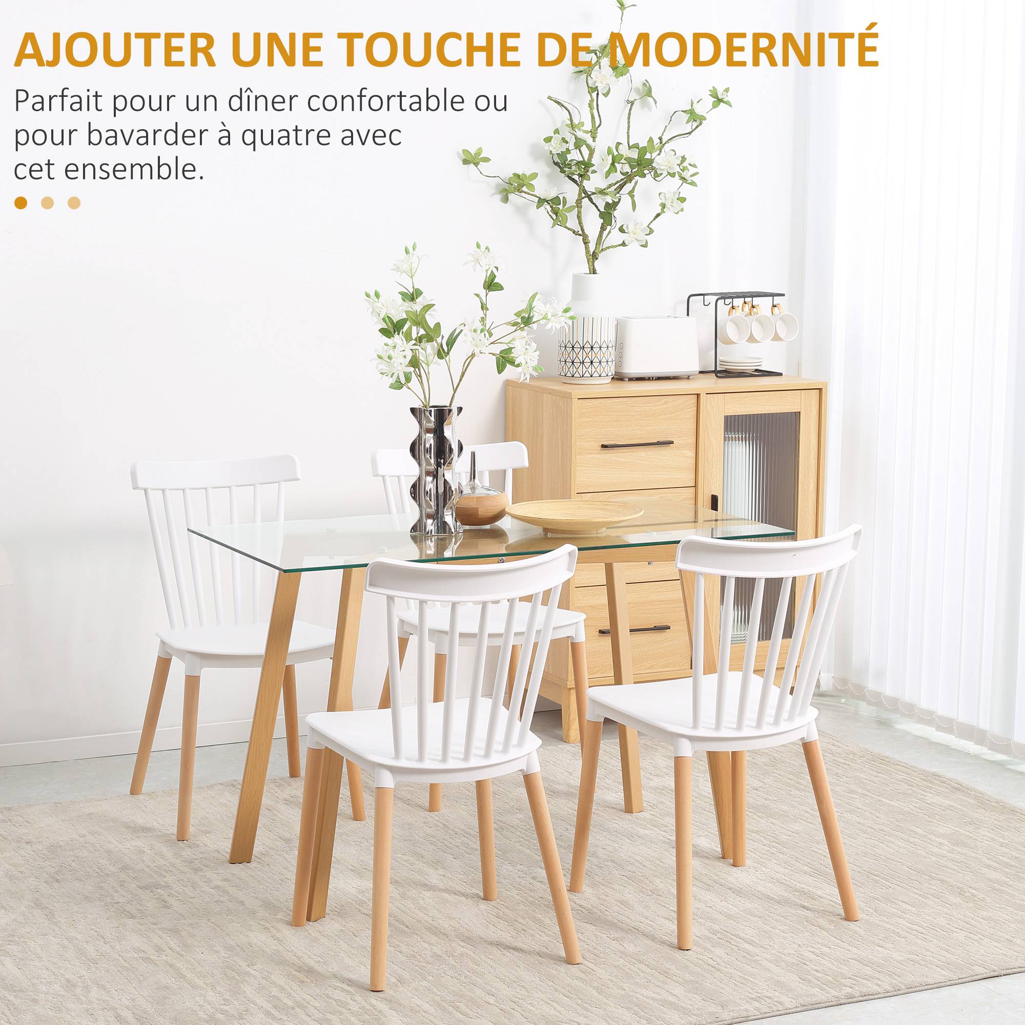 Lot de 4 chaises style scandinave dossier haut assise en polypropylène pieds en hêtre 48 x 52,5 x 83 cm blanc - Image 6