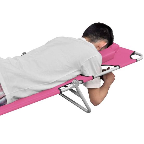 Helloshop26 - Transat chaise longue bain de soleil lit de jardin terrasse meuble d'extérieur pliable avec coussin de tête acier rose magento - Image 5
