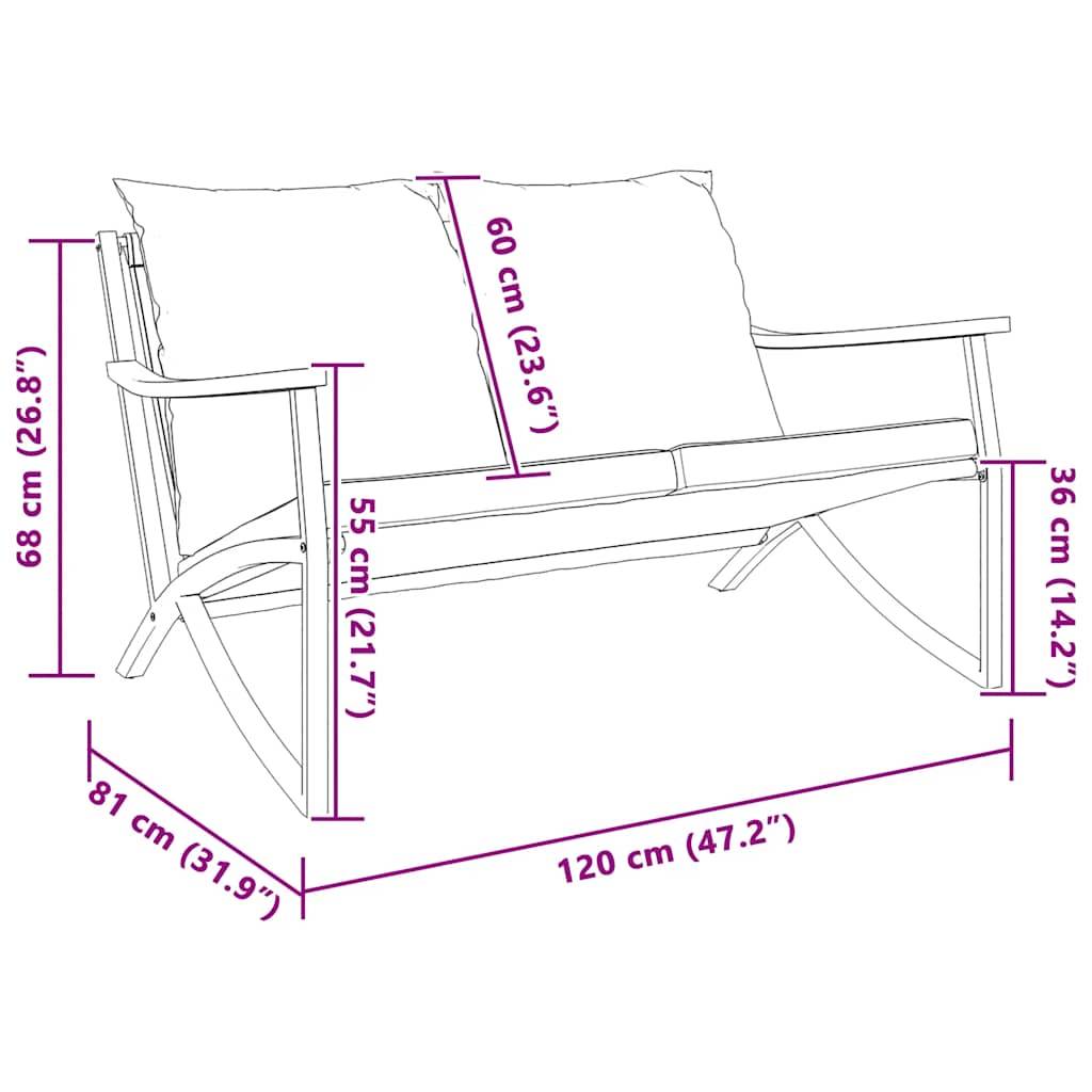 Banc de jardin | Banquette De Jardin | Banc Extérieur avec coussins 120 cm noir acier Maison Chic - Image 3