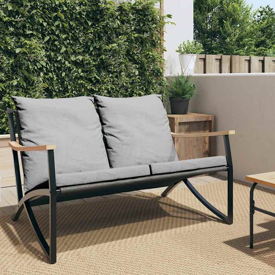 Banc de jardin | Banquette De Jardin | Banc Extérieur avec coussins 120 cm noir acier Maison Chic - Image 2