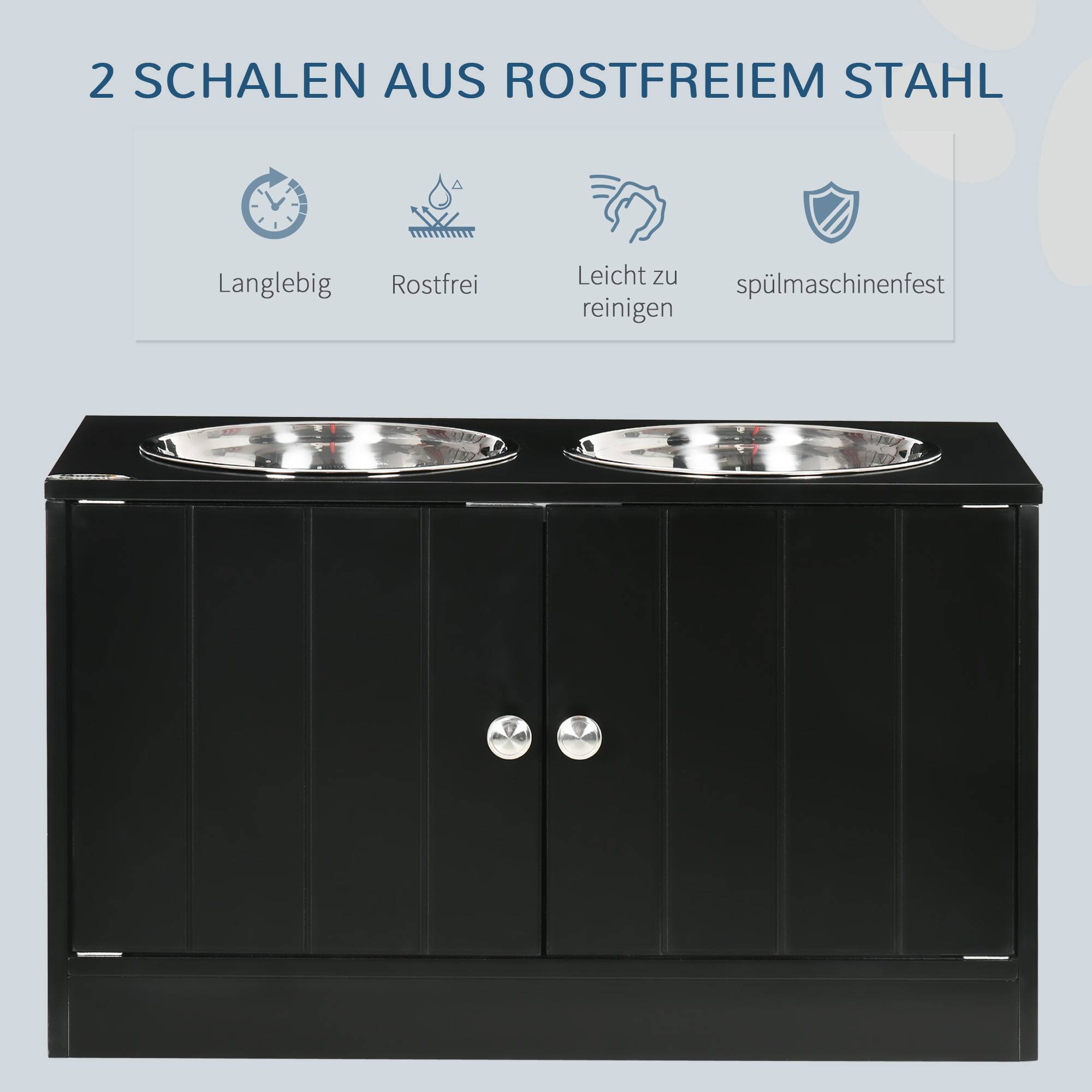 Station de nourriture pour chien avec 2 bols en inox, bois, noir, 60 x 30 x 35.5 cm - PANGIVO - Image 4
