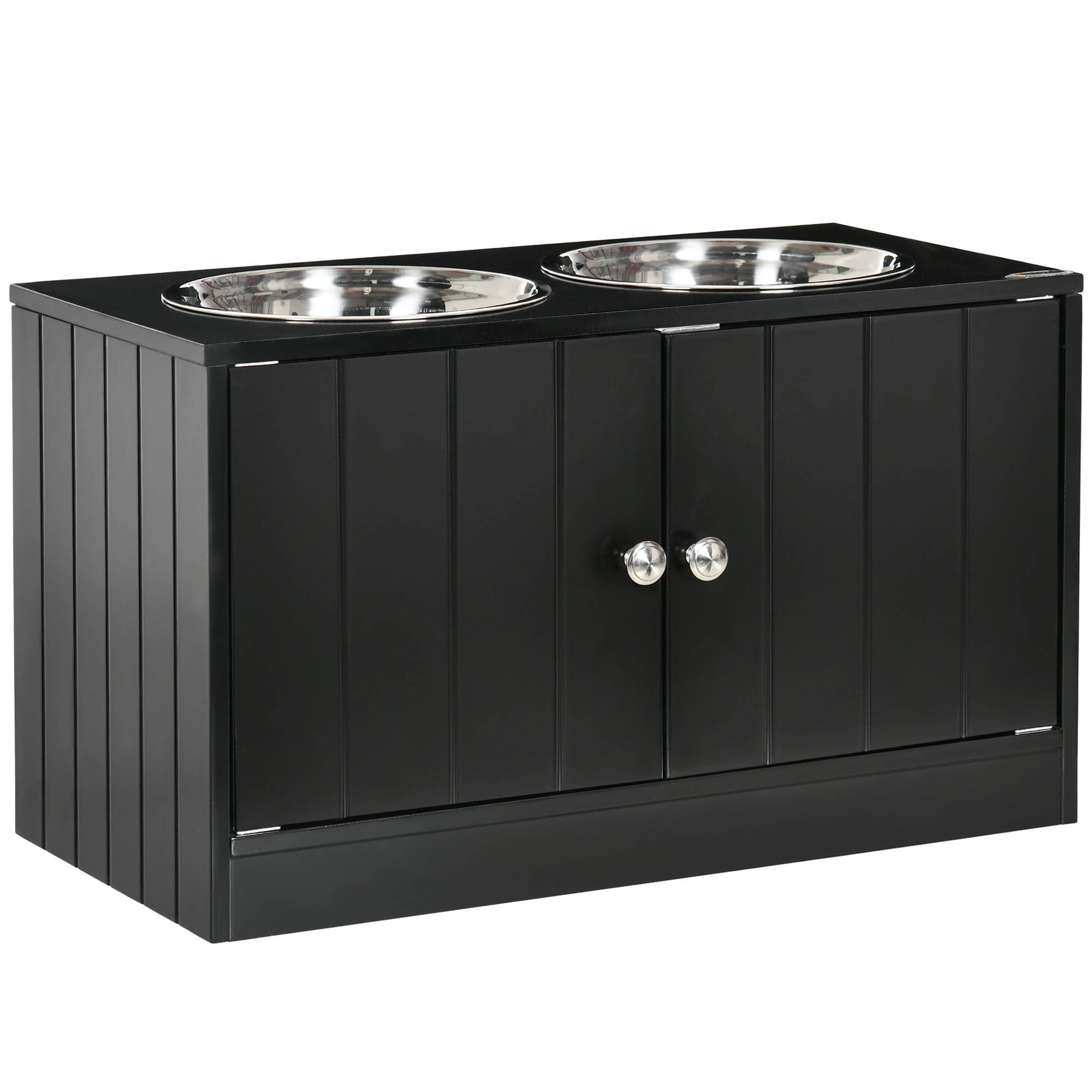 Station de nourriture pour chien avec 2 bols en inox, bois, noir, 60 x 30 x 35.5 cm - PANGIVO - Image 1