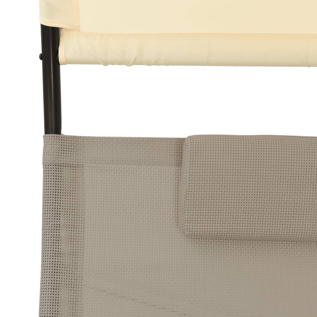 Helloshop26 - Transat chaise longue bain de soleil lit de jardin terrasse meuble d'extérieur double 139 x 180 x 170 cm avec auvent textilène taupe et crème - Imagen 5
