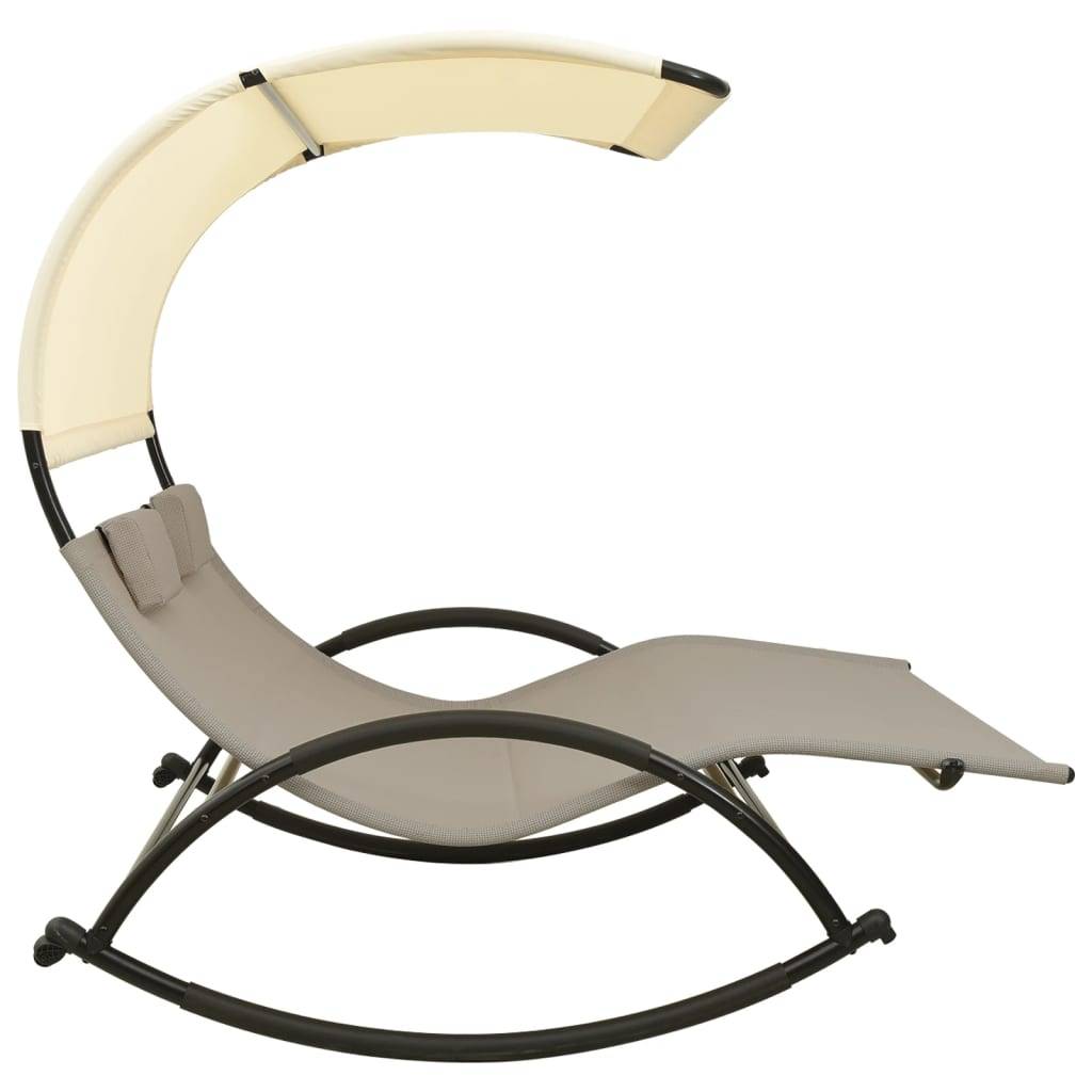Helloshop26 - Transat chaise longue bain de soleil lit de jardin terrasse meuble d'extérieur double 139 x 180 x 170 cm avec auvent textilène taupe et crème - Imagen 3