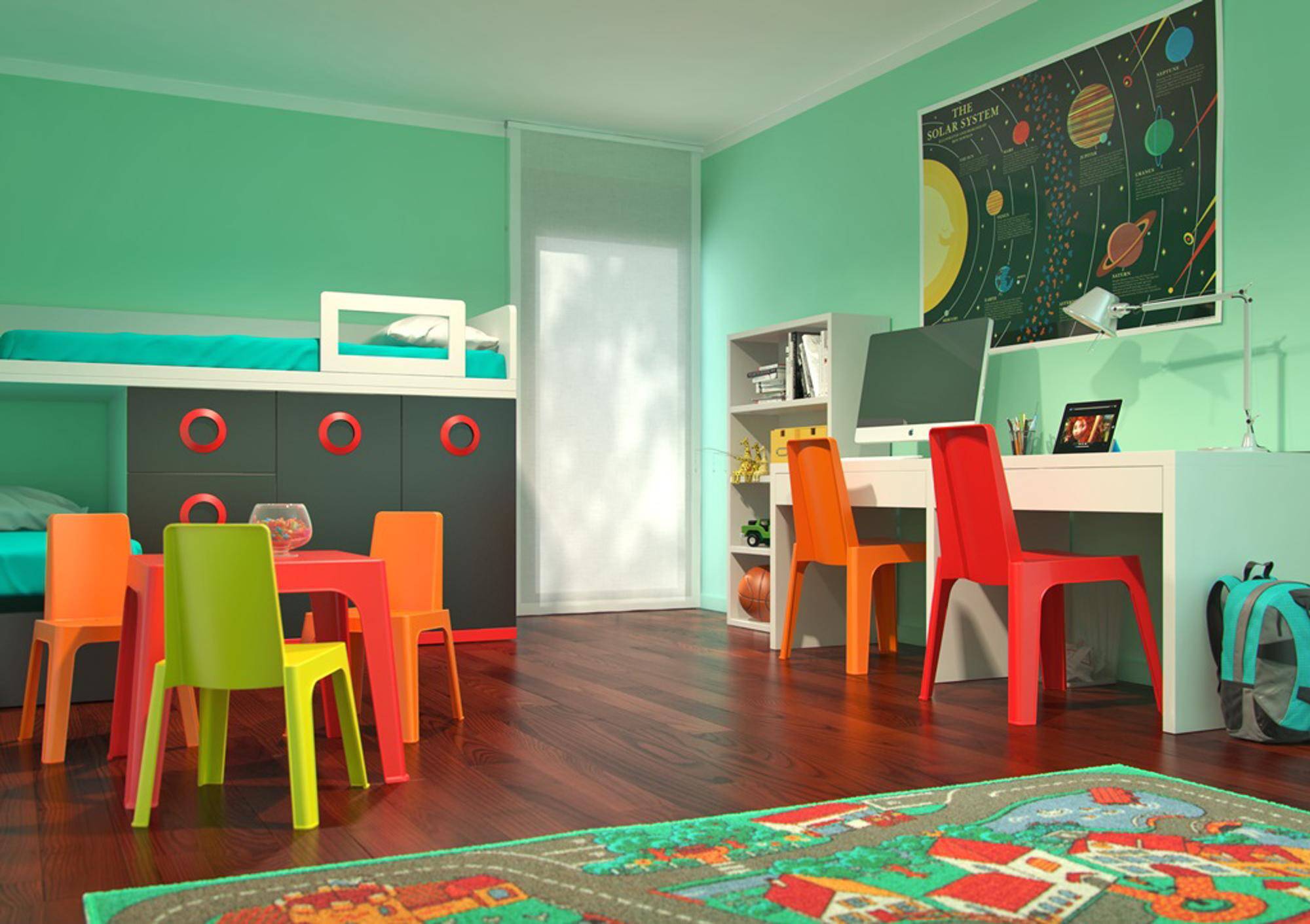 Set 2+1 chaises-table pour enfants intérieur, extérieur bleu ciel JULIETA garbar - Image 2