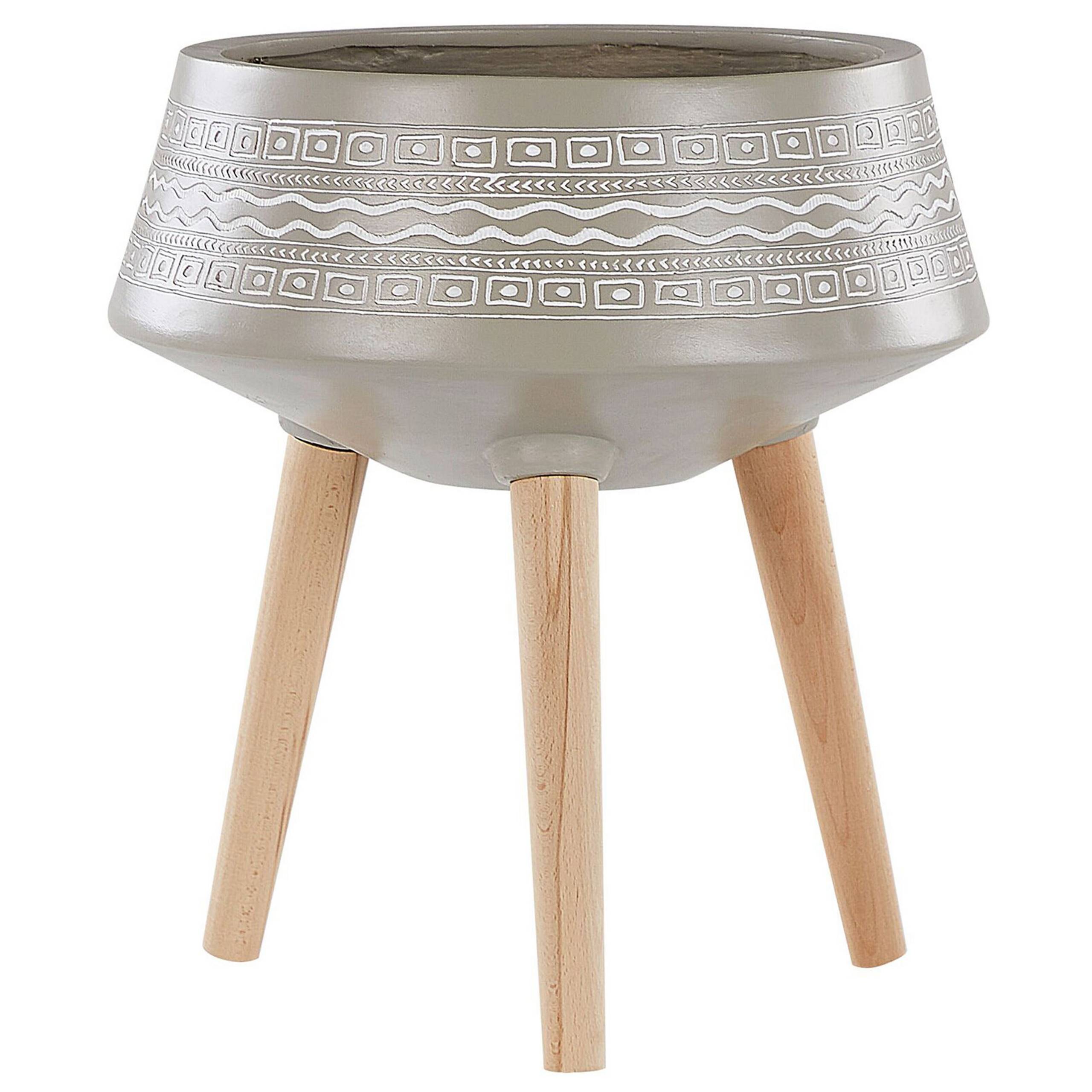 Beliani - Cache-Pot Support Plantes Beige Taupe avec 3 Pieds en Bois 35 cm de Diamètre Motif Ethnique Peint à la Main pour Extérieur et Intérieur Beliani - Imagen 1