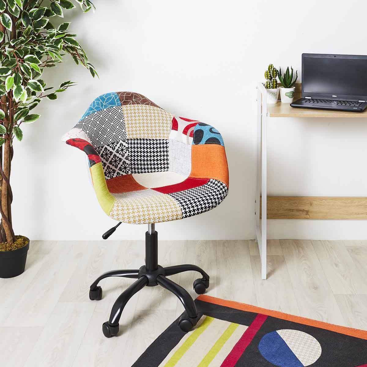 The Home Deco Factory - Fauteuil de Bureau "Patchwork" 86cm Multicolore - Image 6