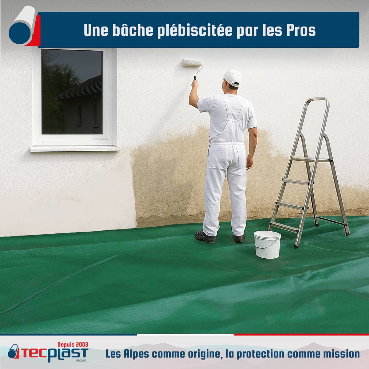 Bâche Peinture 8x12 m HQ250PE Verte et Marron - Haute Performance - Bâche de protection Peinture pour sol et meuble TECPLAST - Imagen 2
