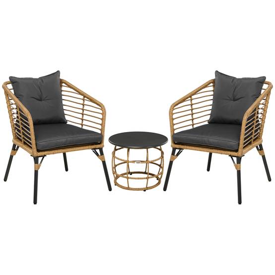 Salon de Jardin Bistro Rotin PE Acier Terrasse 2 Places Sable et Gris - ComfortXL Outdoor Living - Image 2