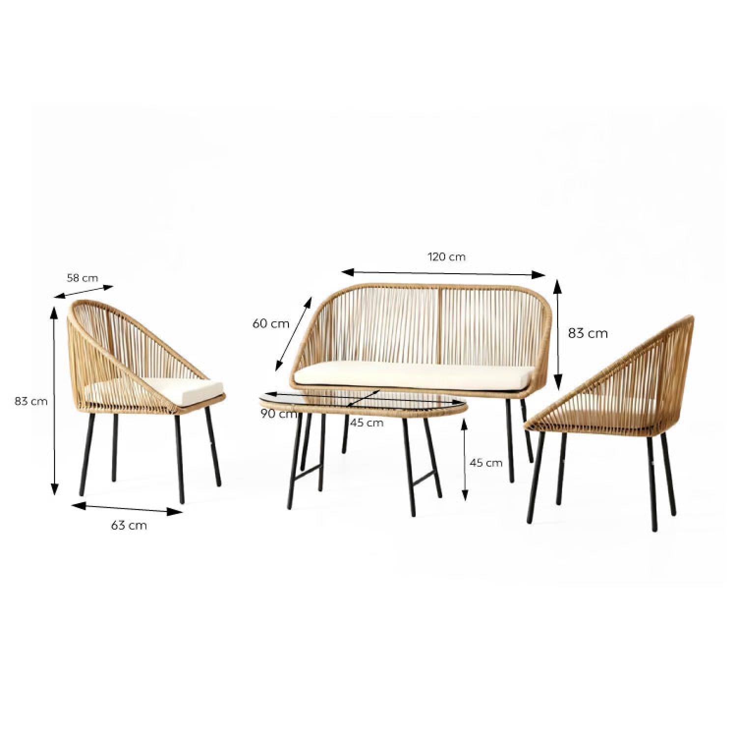 Salon de jardin 4 places avec table basse effet rotin naturel RAVELLO - Image 3