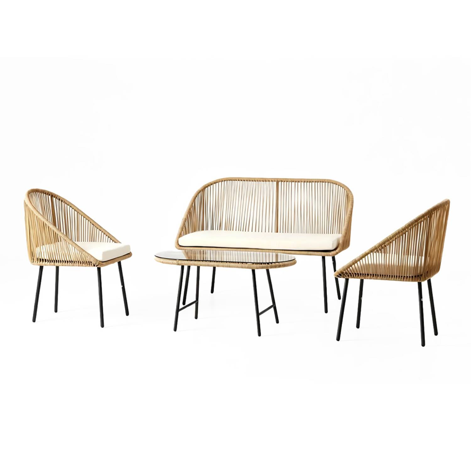 Salon de jardin 4 places avec table basse effet rotin naturel RAVELLO - Image 1