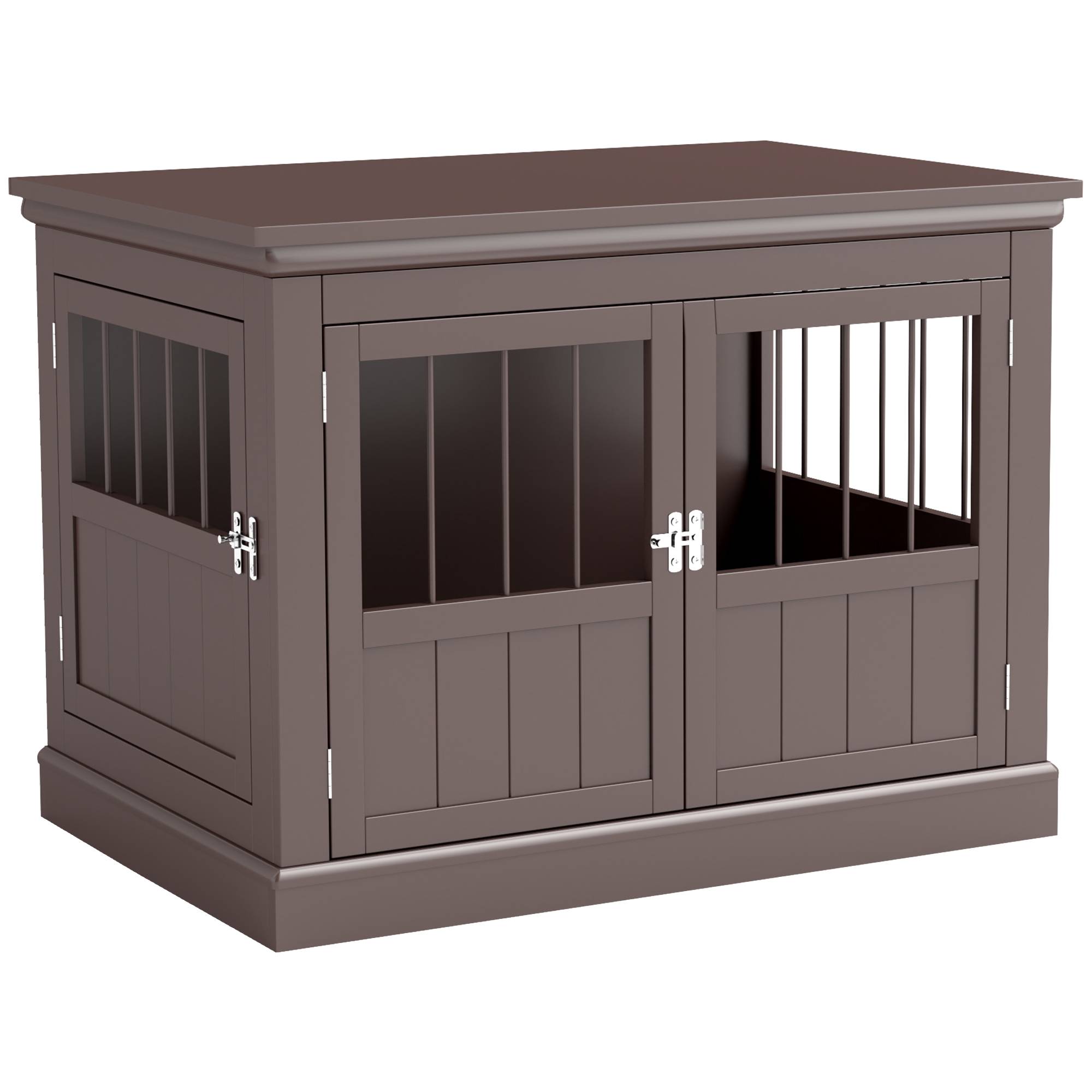 Petite cage pour chien, table d'appoint moderne avec 3 portes françaises à fermeture magnétique, 78 x 53 x 59,3 cm, couleur café - Image 1