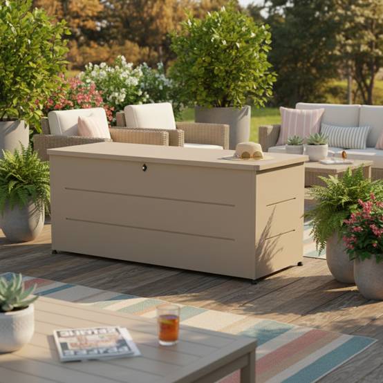 Couleurs du monde - Coffre de jardin 800L taupe – grand coffre extérieur métal avec ouverture assistée - Image 4