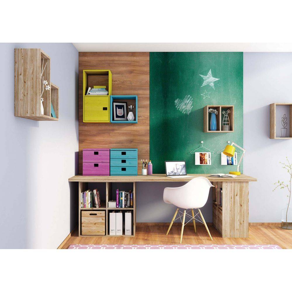Cube de rangement en pin massif Dinamic 2 tiroirs - Imagen 2