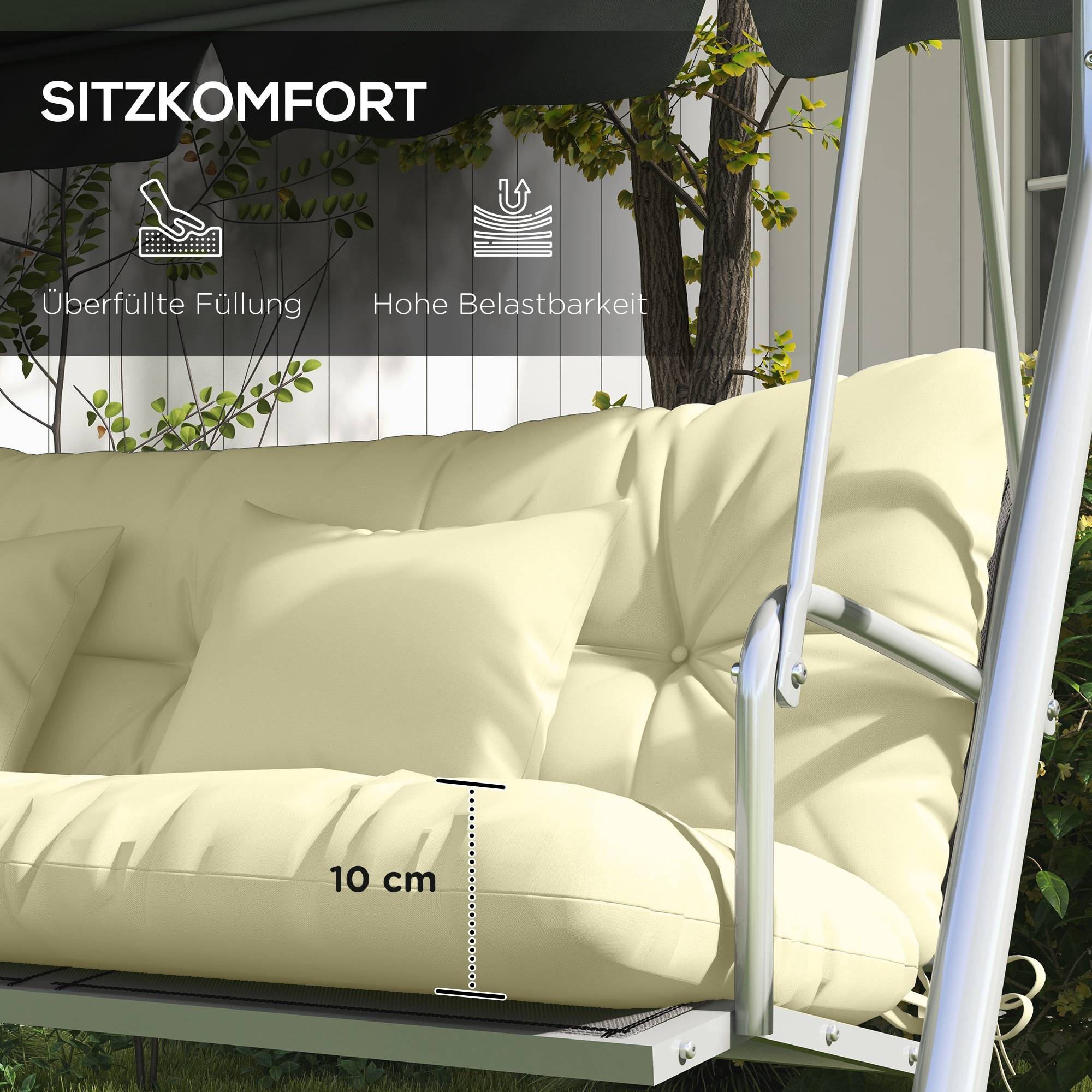 ComfortXL - Coussins de banc polyester 4 pièces 150 x 50 cm blanc crème pour salon de jardin extérieur confort matelassé - Image 6