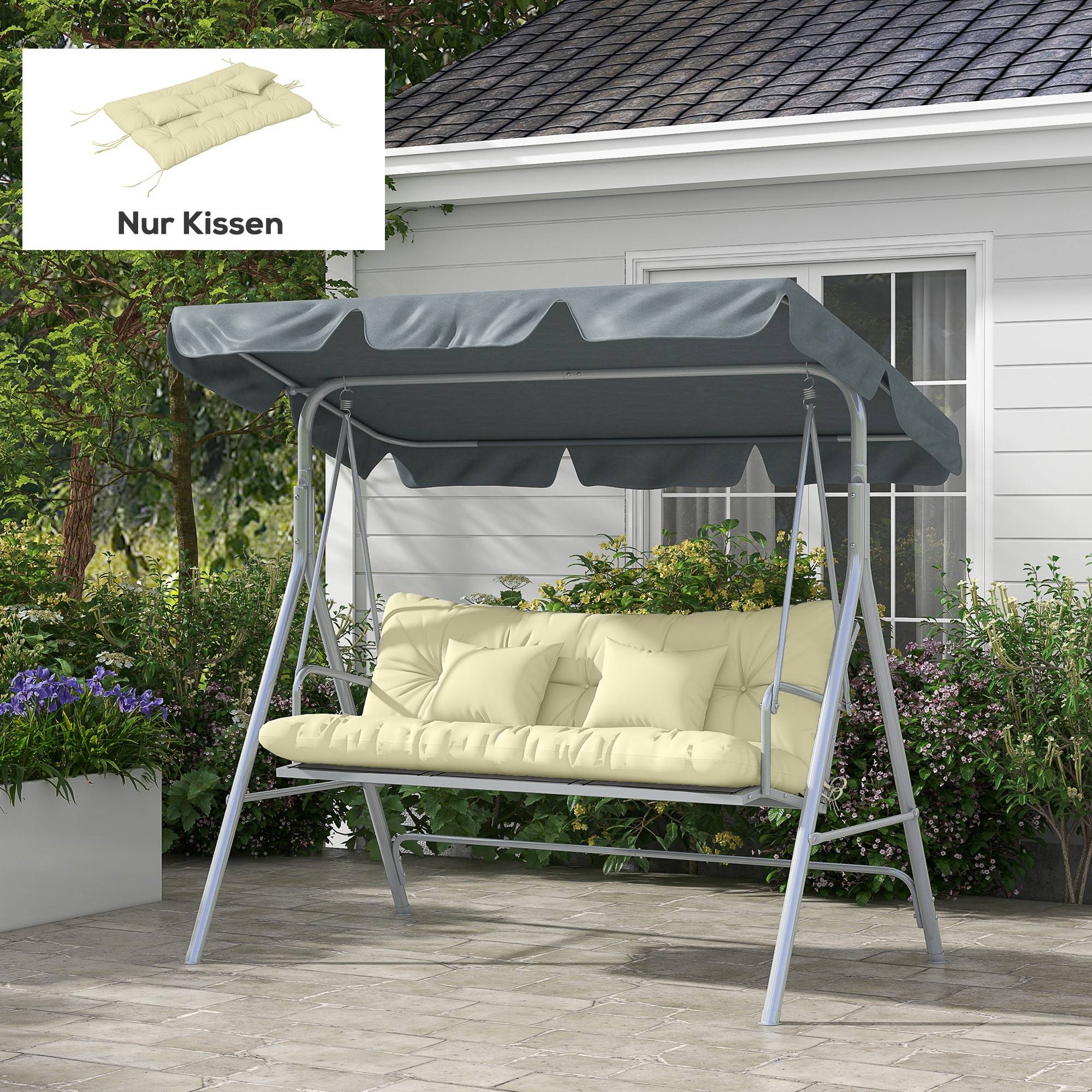 ComfortXL - Coussins de banc polyester 4 pièces 150 x 50 cm blanc crème pour salon de jardin extérieur confort matelassé