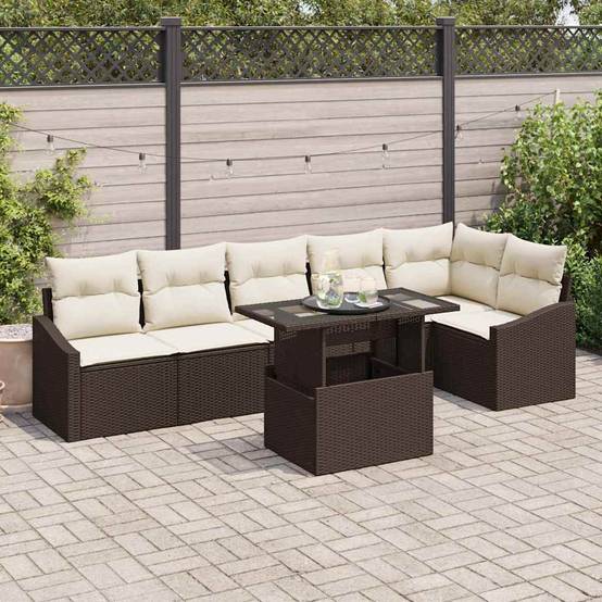 Canapé Extérieur XXL 7 Places Résine Tressée Modulable pour Grandes Terrasses Marron – ComfortXL Outdoor Living - Image 1