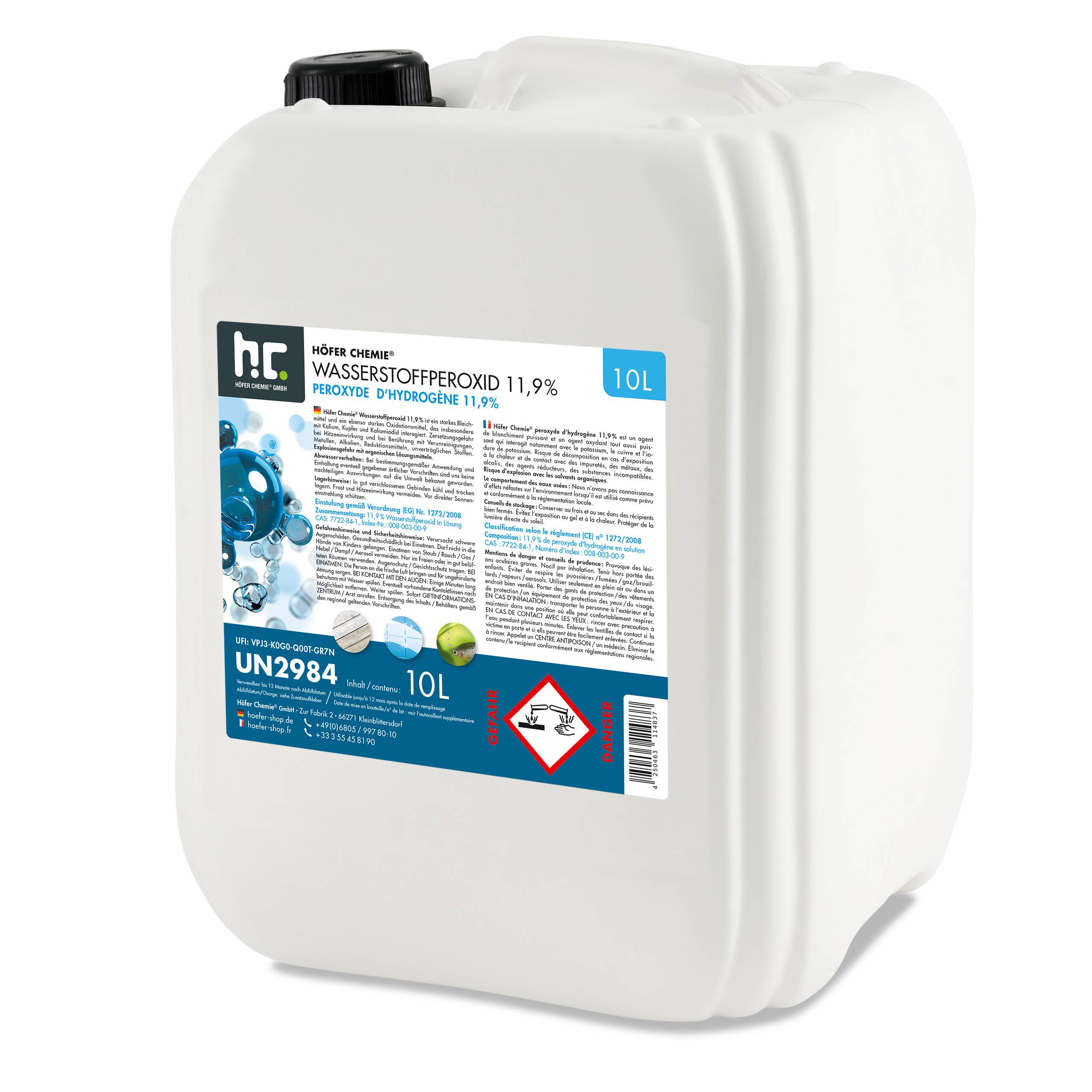 Péroxyde d'hydrogène 11,9 % Höfer Chemie®  en bidon de 10 L x 1
