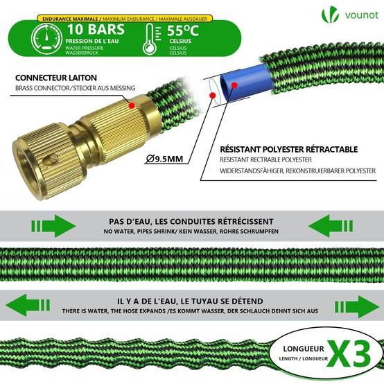 Vounot - Tuyau d’Arrosage Extensible 30m avec Récipient Savon et accessoires vert - Image 2