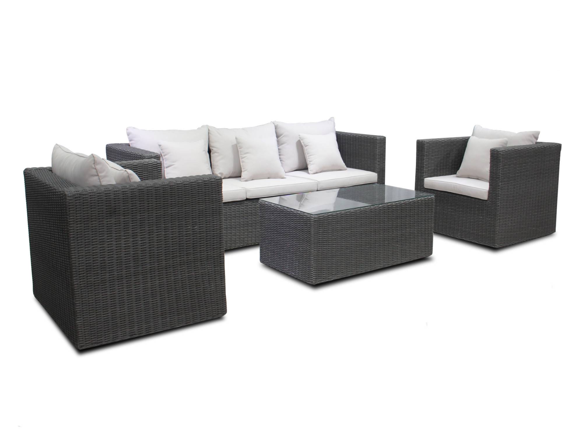 Best Mobilier - Palavas - salon bas de jardin 5 places + table - en résine tressée - gris avec coussins beiges - Best Mobilier - Imagen 1