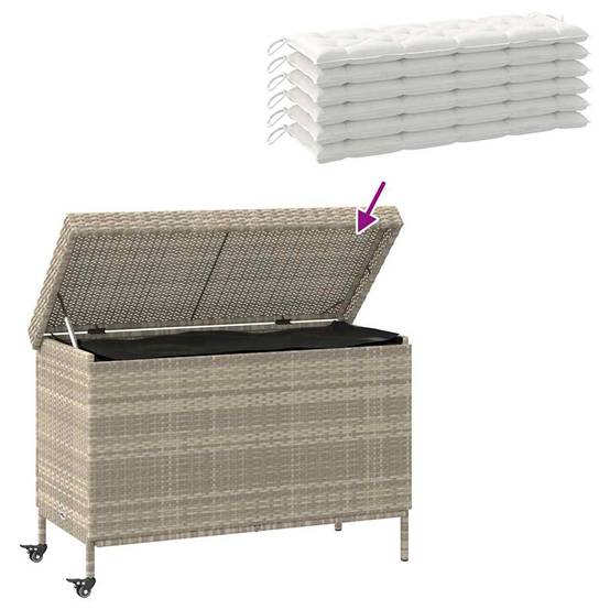 Boîte de rangement extérieure - Coffre de rangement - Boîte de jardin et roues gris clair résine tressée - Image 7