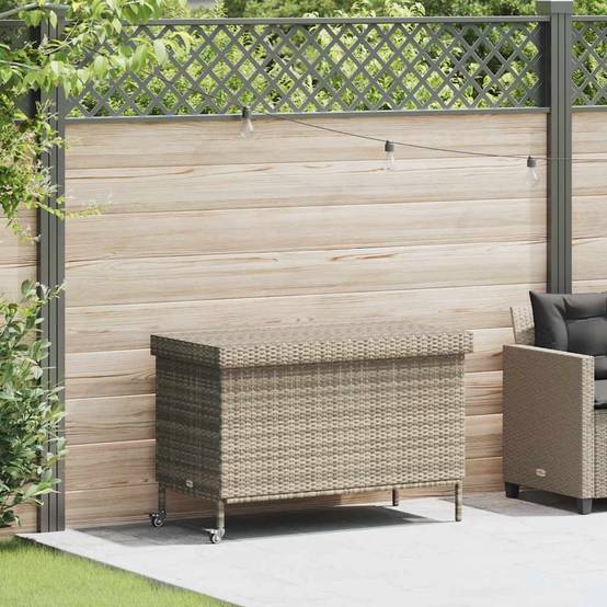 Boîte de rangement extérieure - Coffre de rangement - Boîte de jardin et roues gris clair résine tressée - Image 1