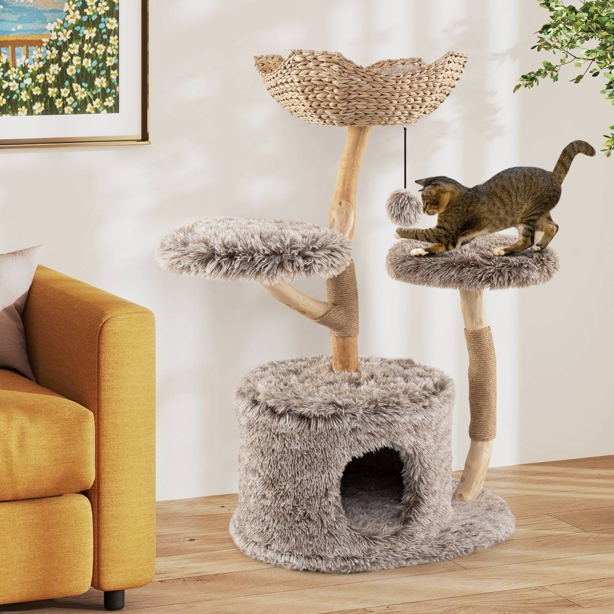 Maison Chic - Arbre à Chat 105cm avec Tronc en Bois de Poirier Massif Perchoir Centre d'Activités Moderne - Image 2