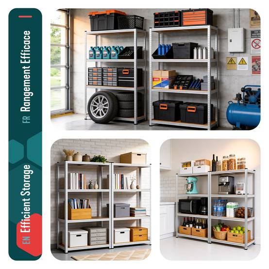 Vounot - Etagères métalliques charge lourde 700kg - 80x40x160cm - 4 tablettes réglables - rayonnage robuste VOUNOT® - Image 7
